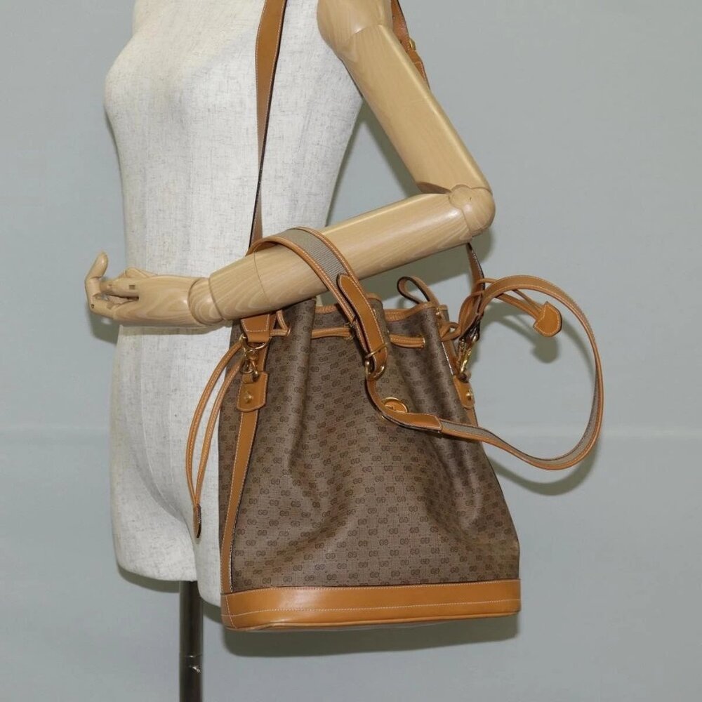GUCCI Micro GG Supreme Shoulder Bag PVC Beige Gold Auth - Picture 1 of 16
